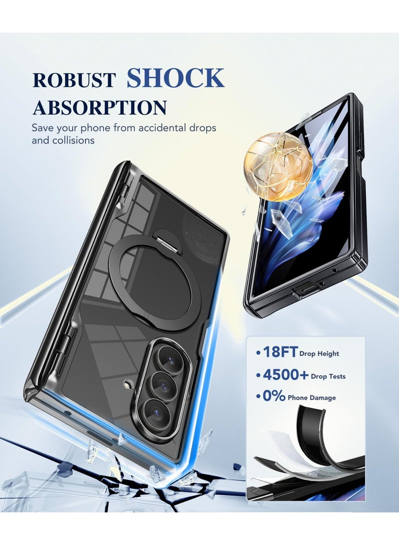 بيرفي جراب لهاتف سامسونج جالاكسي زد فولد 7 مع حامل مغناطيسي دوّار بزاوية 360 درجة، متوافق مع MagSafe، مزوّد بواقي شاشة مدمج، تصميم شفاف مطلي، حماية كاملة للجهاز، مقاوم للصدمات، جراب حماية لهاتف سامسونج جالاكسي زد فولد 7، أسود. - Image 5